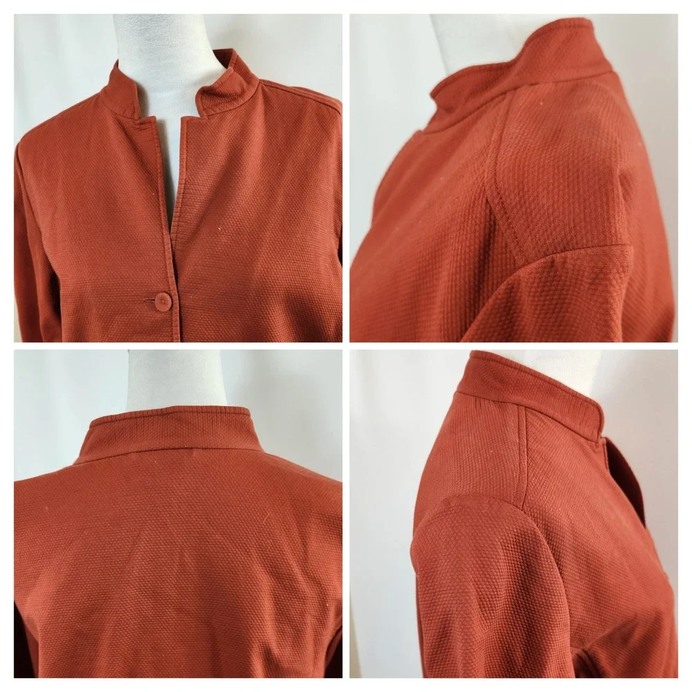 Eileen Fisher‎ Red Orange Textured Knit Blazer Jacket Women's Size L